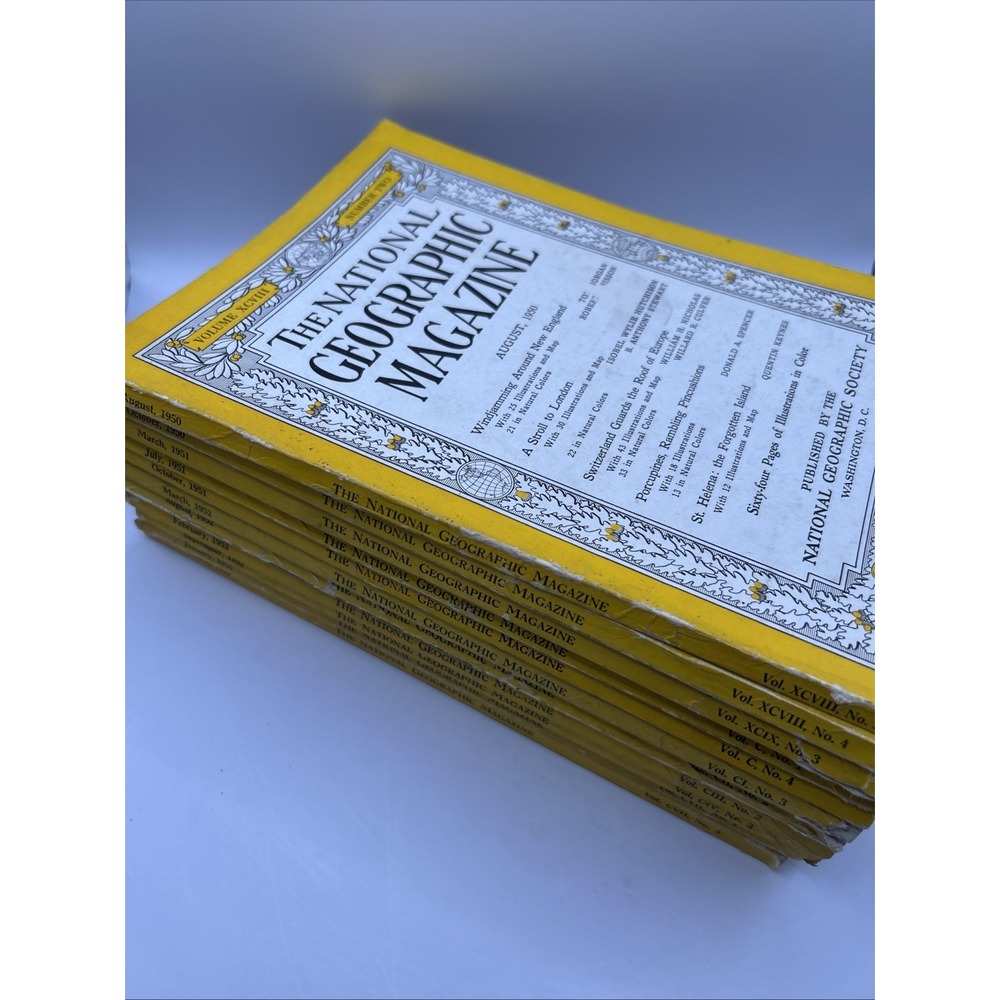 Vintage National Geographic Magazine Lot (1950–1955) – 11 Issues